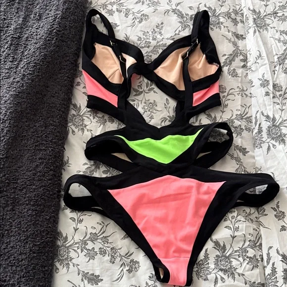 Agent Provocateur Black, Pink, and Green One Piece Swimsuit - Picture 3 of 7